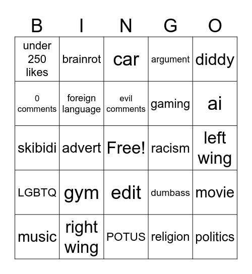 IG Reels Bingo Card