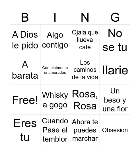 Bingo Musical Bingo Card