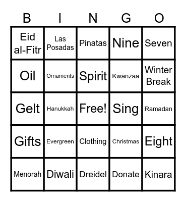 Holidays! Bingo Card