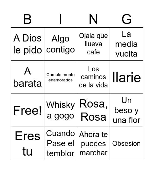 Bingo Musical Bingo Card
