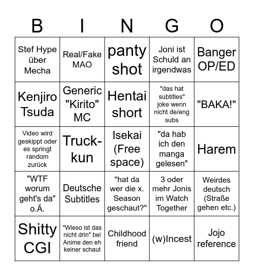 Harukaze PV Abend Bingo Card