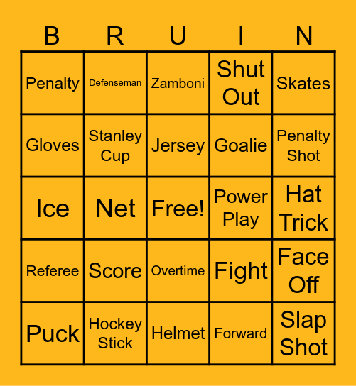 Boston Bruins Bingo Card