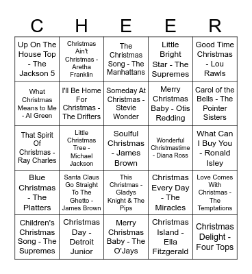 Motown & Soul Christmas Bingo Card