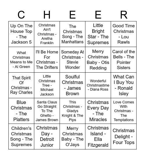 Motown & Soul Christmas Bingo Card