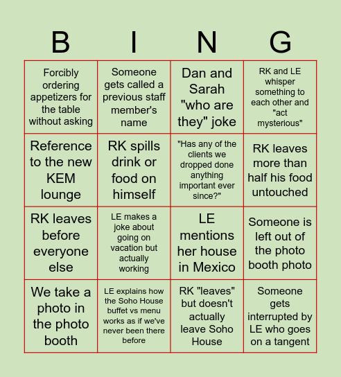 KEM HOLIDAY LUNCH 2024 Bingo Card