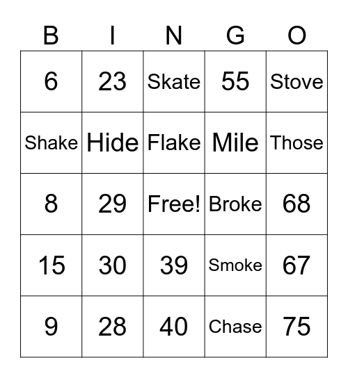 Number Bingo 1-75 Bingo Card