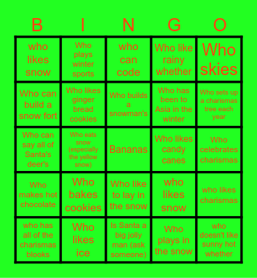 Winter stuff Bingo Card