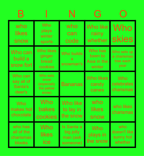 Winter stuff Bingo Card