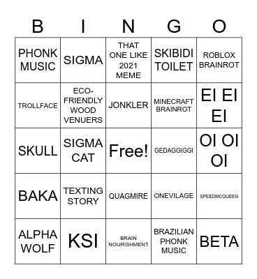 YT Shorts Brain Rot Bingo Card