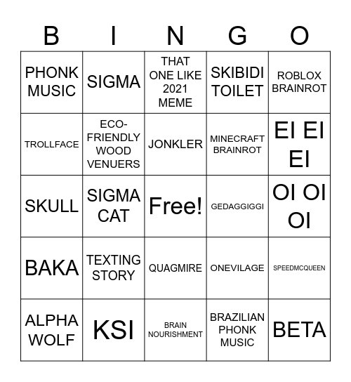 YT Shorts Brain Rot Bingo Card