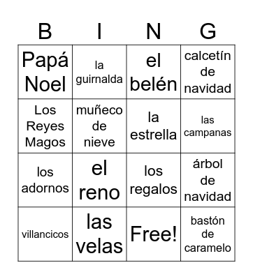 Somos Holiday Bingo Card