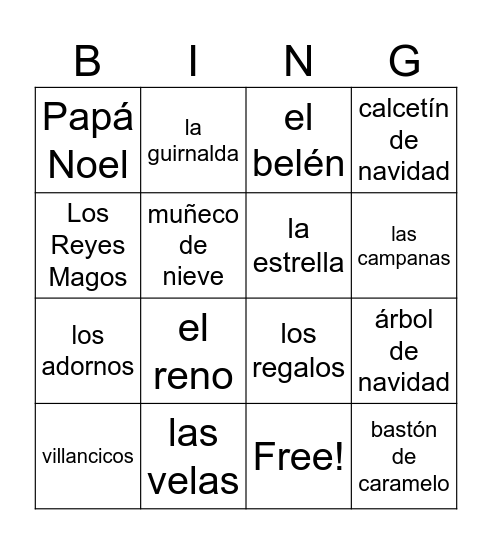 Somos Holiday Bingo Card