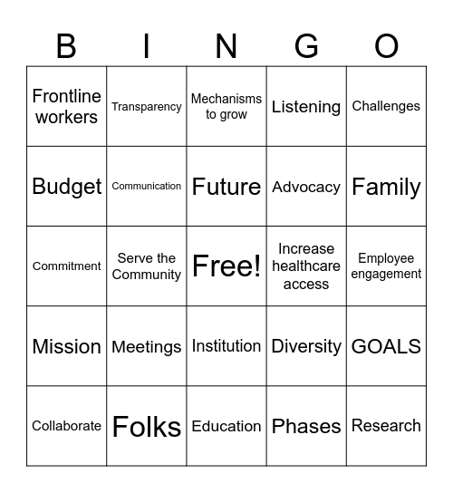 Town Hall Bingo Card