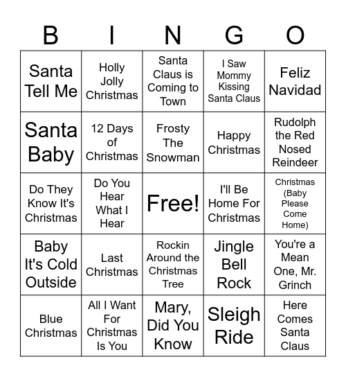 Christmas Music Bingo! Bingo Card