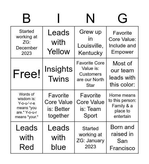 Untitled Bingo Card