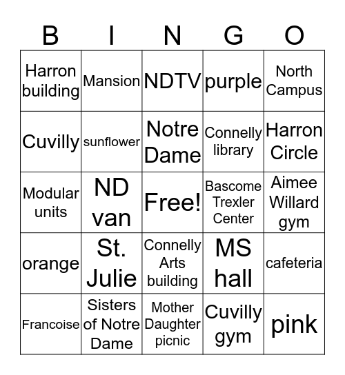 ND Bingo Card