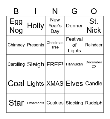 Holiday Bingo! Bingo Card