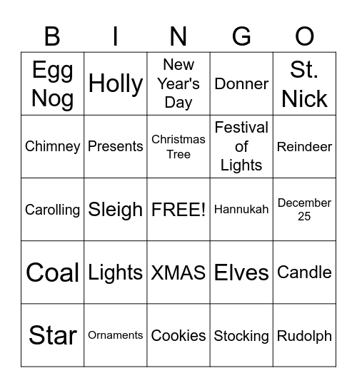 Holiday Bingo! Bingo Card