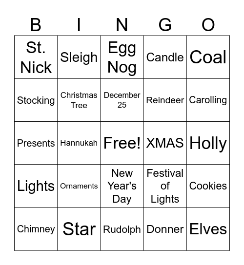 Holiday Bingo Card