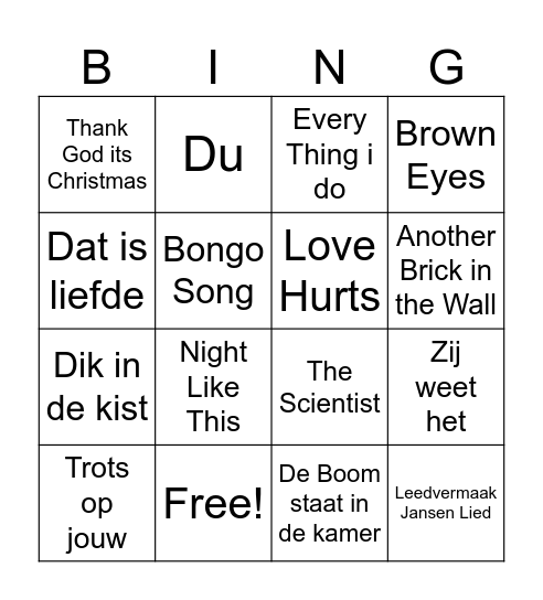 Kerst Bingo Card