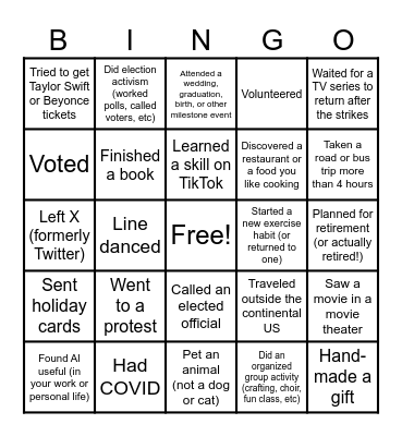 TWP Presents: What'd You Do in 2024? Bingo Card