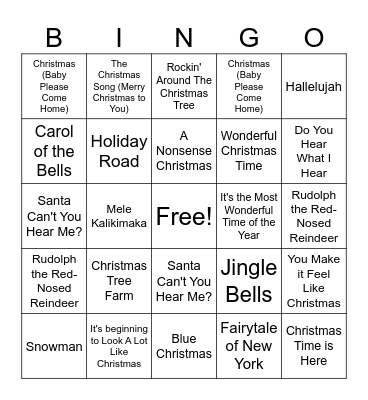 Christmas Hits Bingo Card