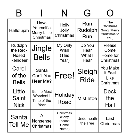 Christmas Hits Bingo Card