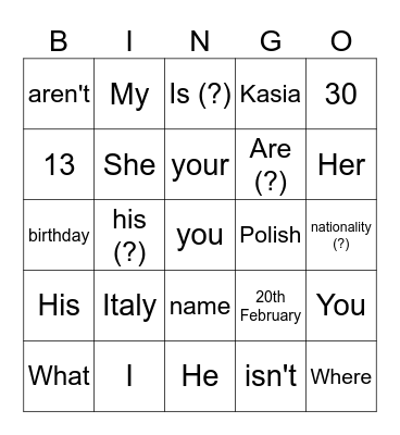 Untitled Bingo Card