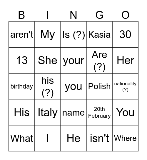 Untitled Bingo Card