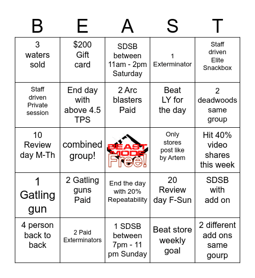 Four walls Bingo Card