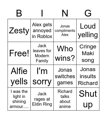 Discord Call Bingo Card