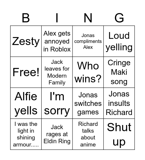 Discord Call Bingo Card