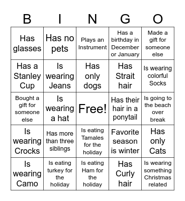 Classroom Bingo Card