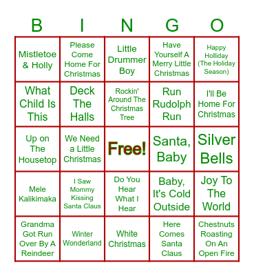 Jingle Bell Jukebox Bingo Card