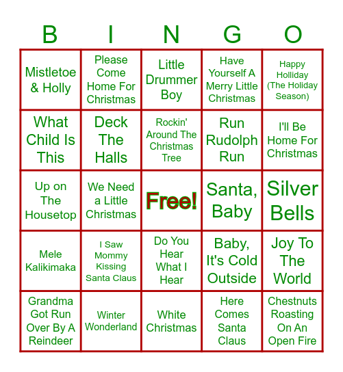 Jingle Bell Jukebox Bingo Card