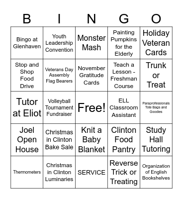 Interact Service Bingo Card
