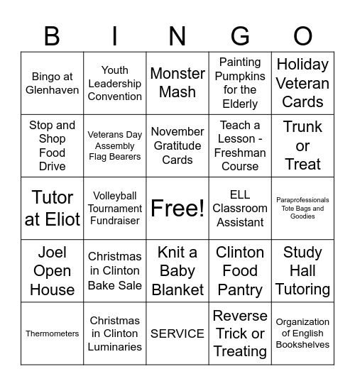 Interact Service Bingo Card
