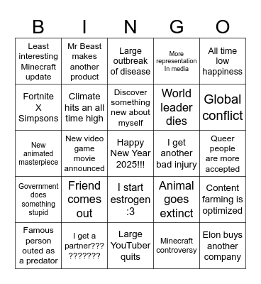 2025 bingo bri's version Bingo Card