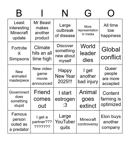 2025 bingo bri's version Bingo Card