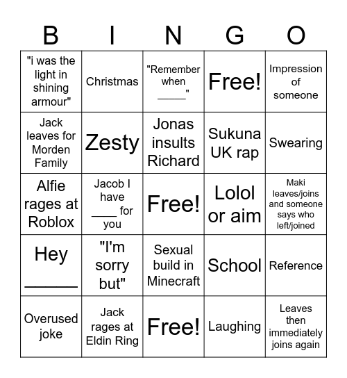 Discord Call Bingo Card