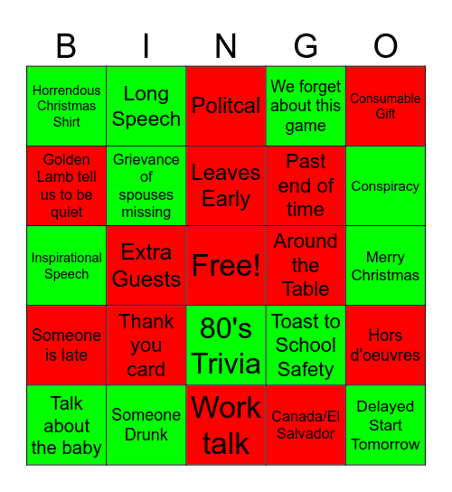 Chrismas Bingo Card