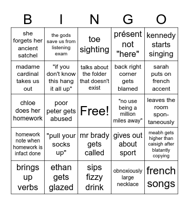 French Bingo Card