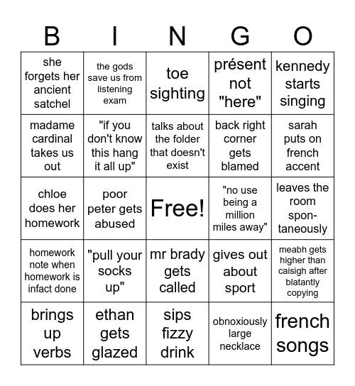 French Bingo Card