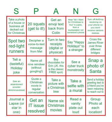 Spang Christmas Bingo Card
