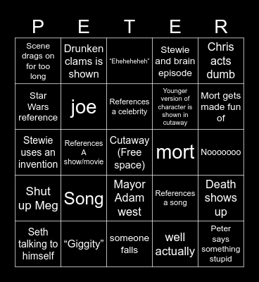 Family guy Bingo Card