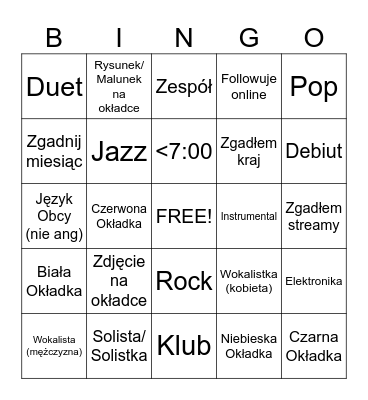 Top 50 Utworów 2024 Bingo Card