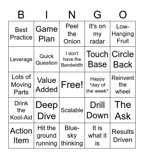Corporate Jargon Bingo Card