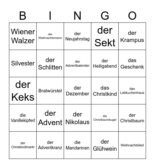 Weihnachten Bingo Card