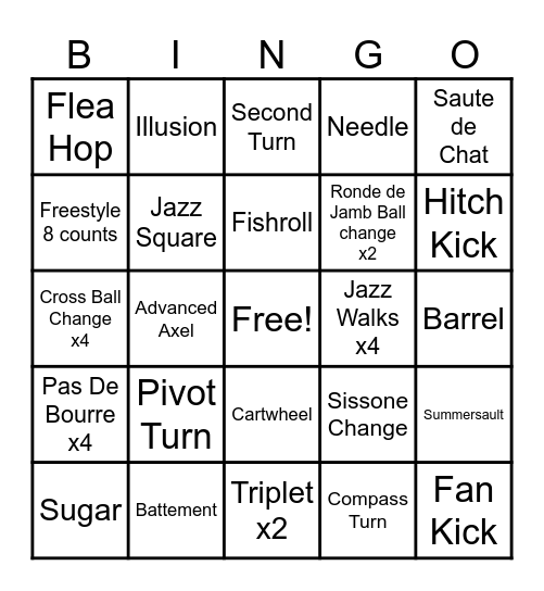 Dance Moves Bingo Card