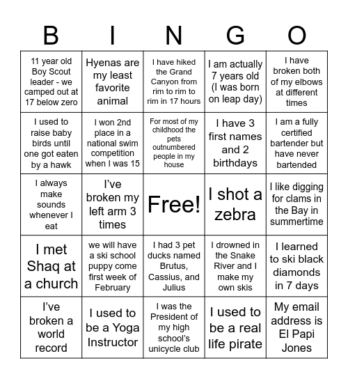 Mingle Bingo Card